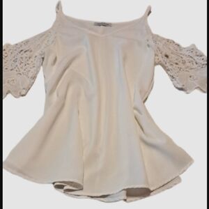 MISSLOOK White Lace Cold Shoulder Blouse